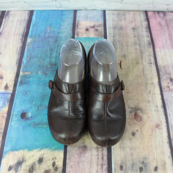 Dansko Solistice Button Strap Brown Leather Slip On Heel Clogs Size US 8 - Picture 5 of 9